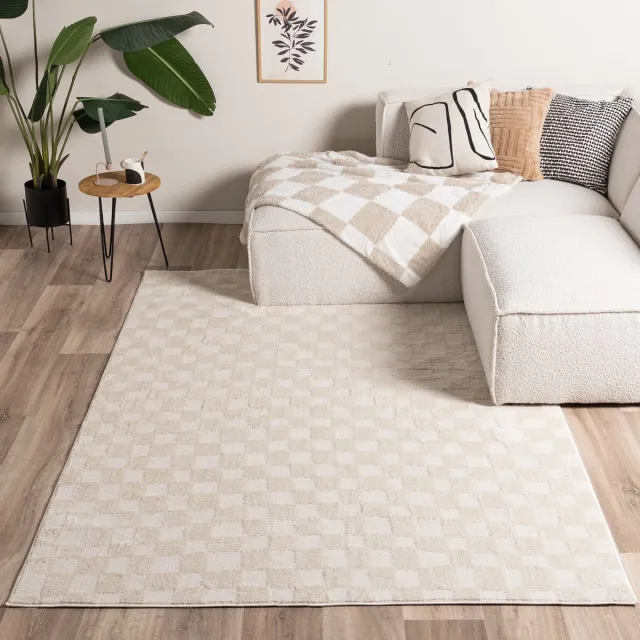 Fraai Japandi vloerkleed - Yori Checkerboard Creme - 160x230cm Crème