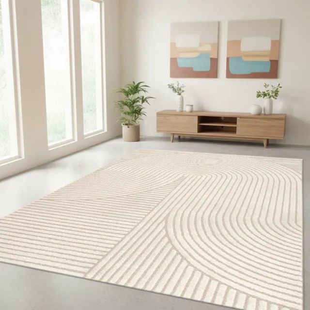 TapisTrend Designer tapijt Beige 200x290 cm Modern vloerkleed met grote, in elkaar verweven bogen en reliëflijnen voor de woonkamer