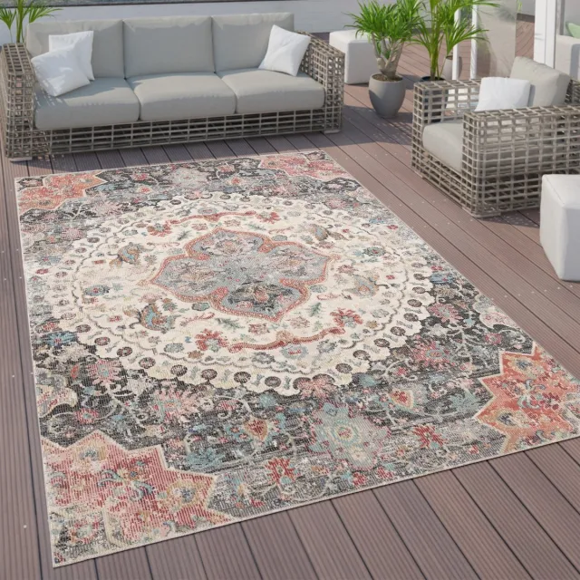flycarpets Torana Vintage Binnen- en Buitenkleed Grijs / Roze - Laagpolig Tuintapijt / Tuinkleed