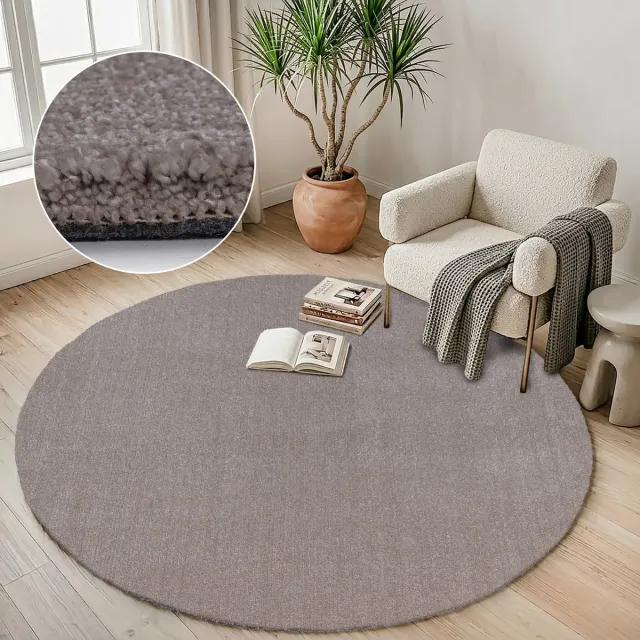 Muratap Comfy Premium - Rond Luxe Effen Vloerkleed Wasbaar Uni Beige