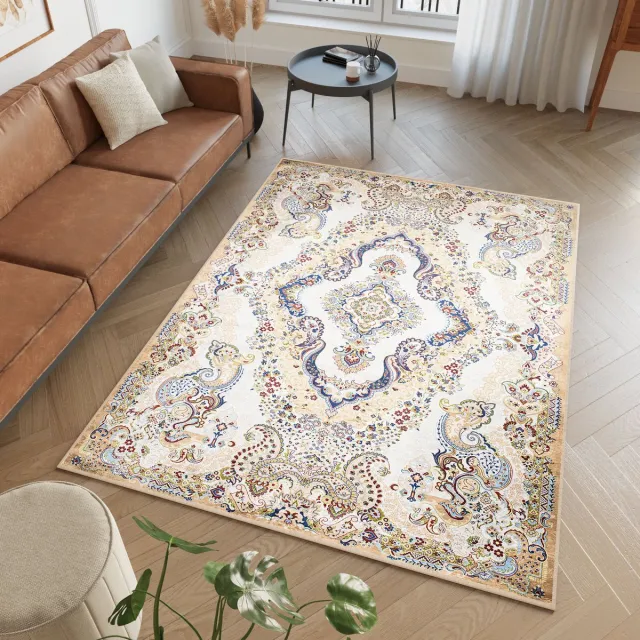 Tapiso Victoria Vloerkleed Perzisch Vintage Antislip Tapijt Maat- 120x170 Beige