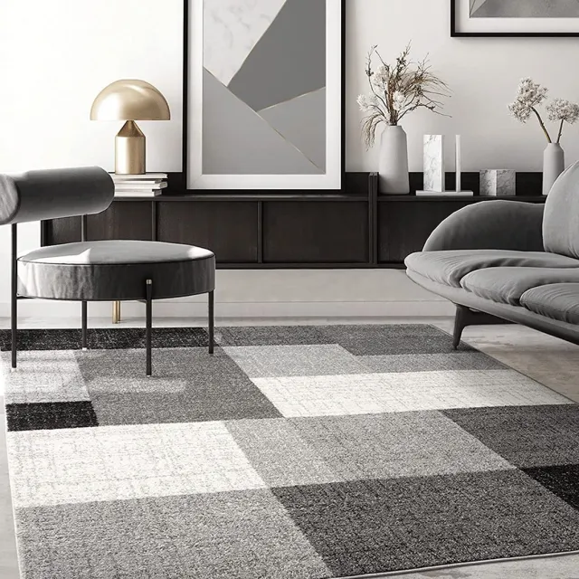 the carpet Pearl – modern vloerkleed voor woonkamer & slaapkamer met blokpatroon, grijs, 240 x 330 cm grijs met blokpatroon