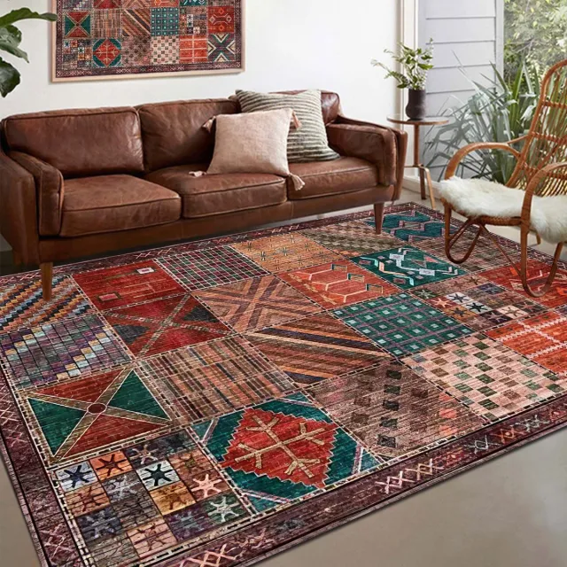 Ibenzoa Vintage Stijl Vloerkleed 140x200 cm met Kleurrijk Patchwork Patroon voor Diverse Ruimtes rood
