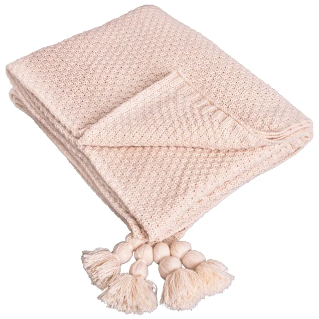 QUVIO Plaid met kwastjes - Polyester - 130 x170 cm - Beige