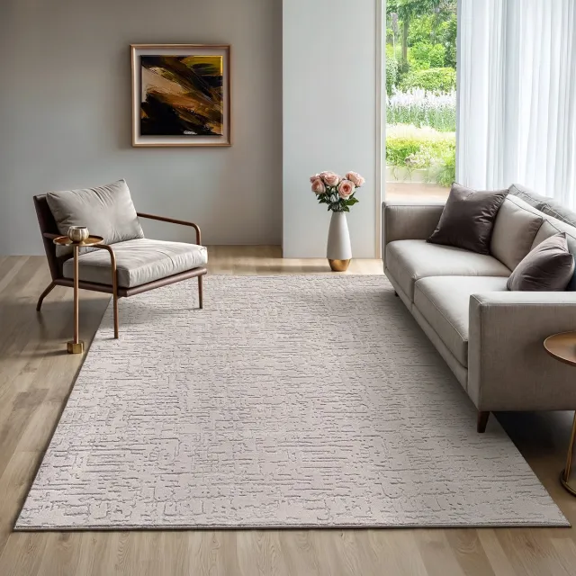 the carpet Rio – Modern & onderhoudsvriendelijk laagpolig vloerkleed met 3D-reliëf, zachte touch & antislip rug – geschikt voor woonkamer, slaapkamer of hal – beige, 200 x 280 cm