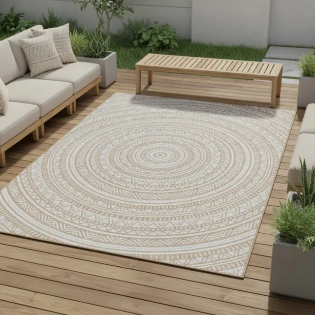 TapisTrend Designer tapijt Naturel 200x280 cm Etnisch mandala- met sisal-effect, geschikt voor binnen- en buitengebruik, voor de woonkamer, het terras, het balkon