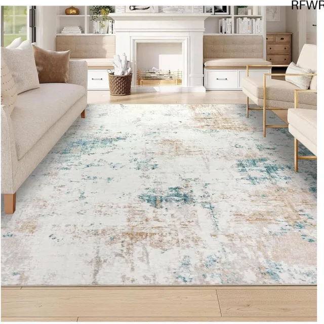 RFWR Beige Wasbaar Tapijt 122x170cm | Abstract Woonkamer Vloerkleed voor Kinderkamer, Eetkamer, en Kantoor