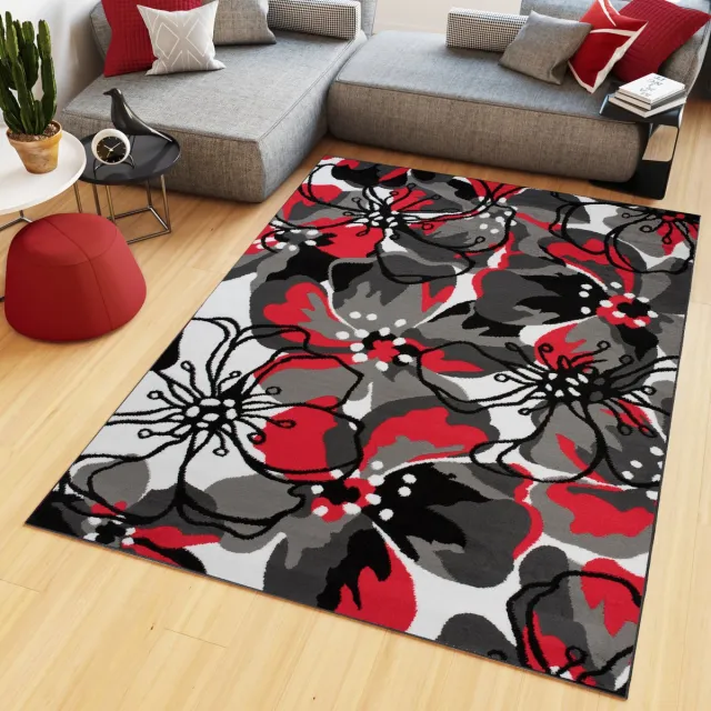 Tapiso Maya Vloerkleed Rood Grijs Woonkamer Gebloemd Tapijt Maat- 180x250 Grijs Rood Antraciet 2