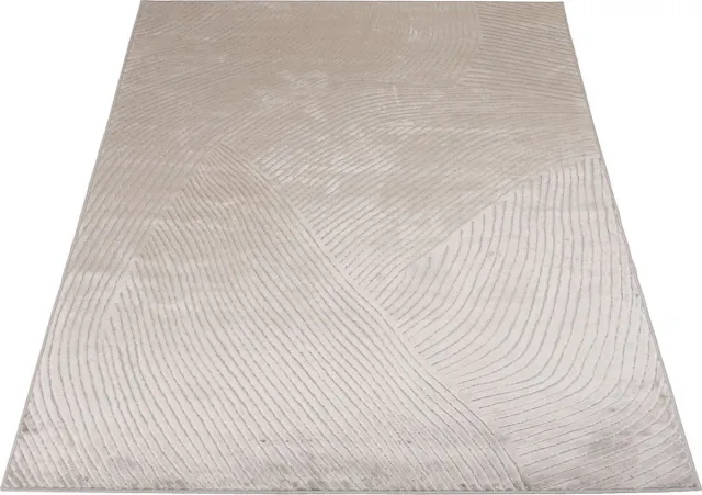 Veer Carpets Vloerkleed Highlands Natural 69 - 160 x 230 cm - Luxe Viscose Design Vloerkleed met Grafisch Golfpatroon Beige