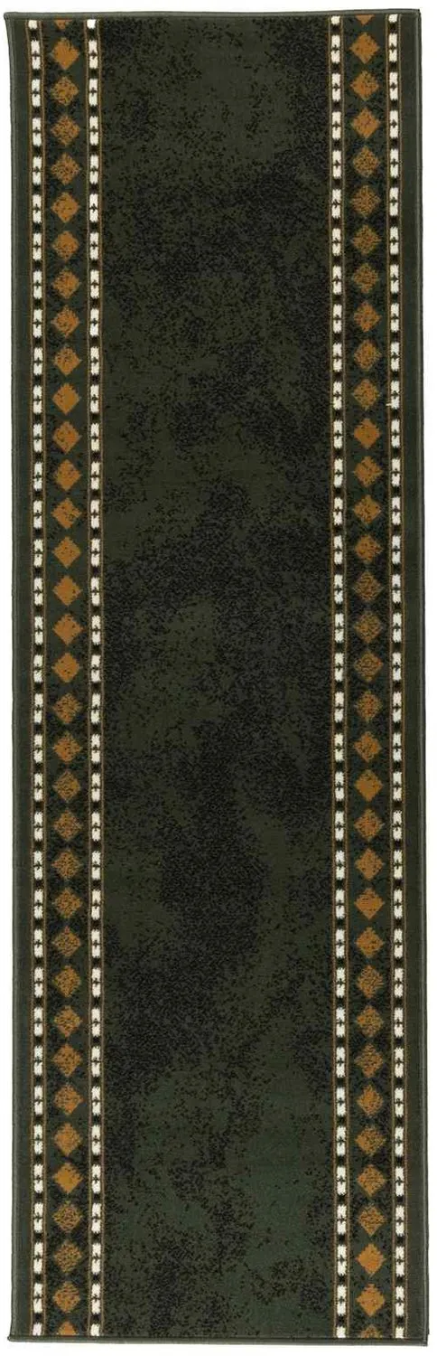 vidaXL Lopers - Tapijt - FLORNES - Geweven - Groen - Diamanten - 80 - x - 250 - cm - PP