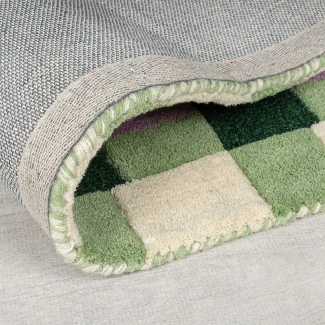flycarpets Laagpolig Wollen Vloerkleed Kai - Kader - Lijstmotief - Groen / Paars 160x230 cm
