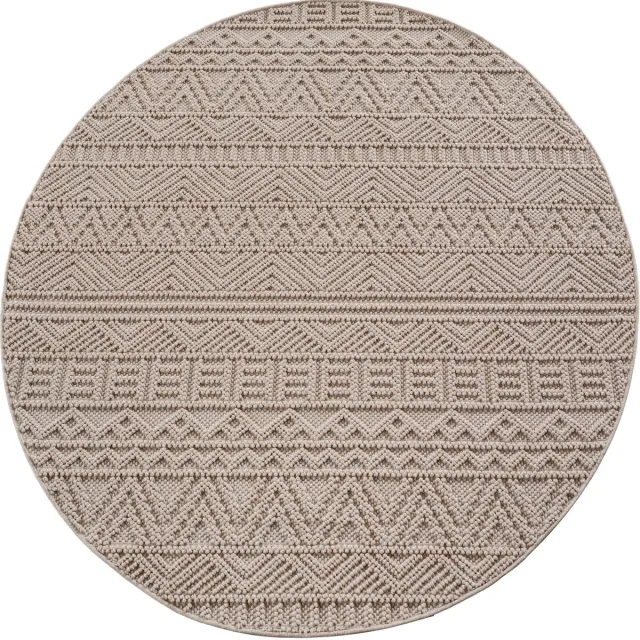 Ayyildiz Helix Boho Vloerkleed Beige 200 cm rond – Effen Laagpolig Tapijt – Modern Bohemian Design voor Woonkamer en Slaapkamer