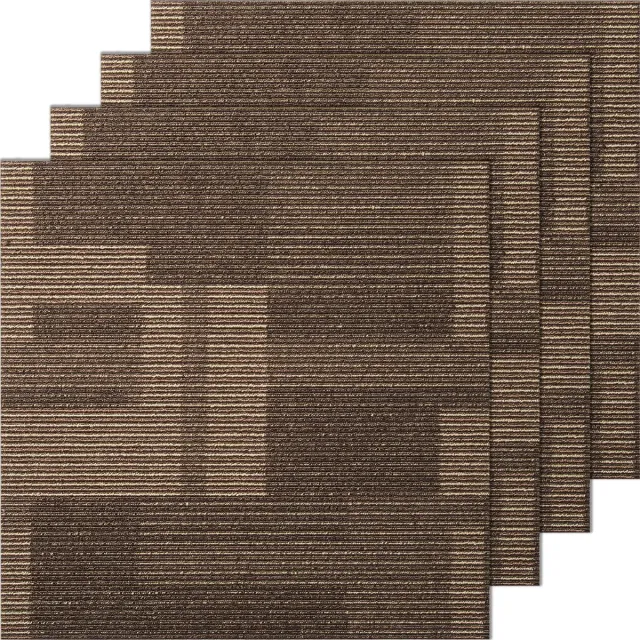 Vevor Tapijttegels 610x610mm Tapijt met Aangehechte Vulling Zacht Gevoerde Tapijttegels Eenvoudige Doe-Het-Zelf Installatie voor Slaapkamer Woonkamer (24 Stuks, Gemengd Bruin)