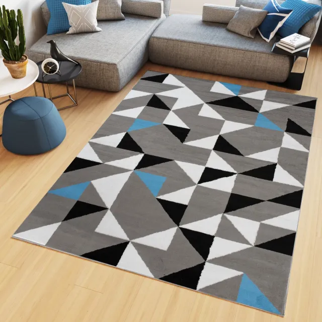 Tapiso Maya Vloerkleed Grijs Laagpolig Tapijten Maat- 130x190 Zwart Lichtgrijs Blauw