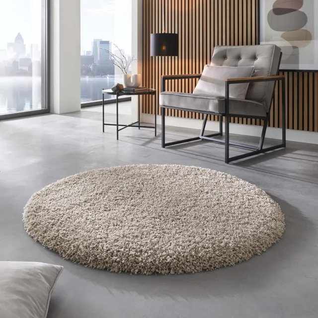 Shaggy Prime Hoogpolig vloerkleed effen - Shaggy Prime beige 160 cm rond