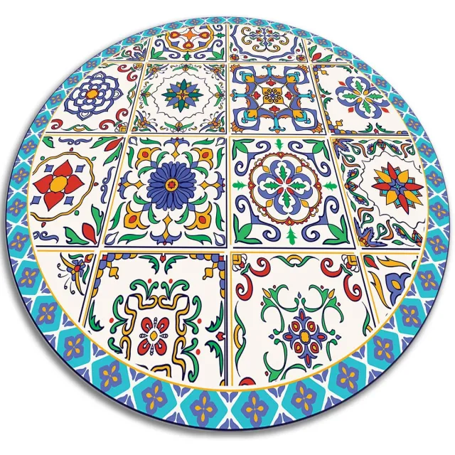 TULUP Vinyl Tapijt - Portugese tegels Binnen Tapijt - 140 cm - Blauw Vloerkleed Op Vinyl - Ronde Vinylmat - Keukentapijt - Slaapkamertapijt Blauw Portugese tegels