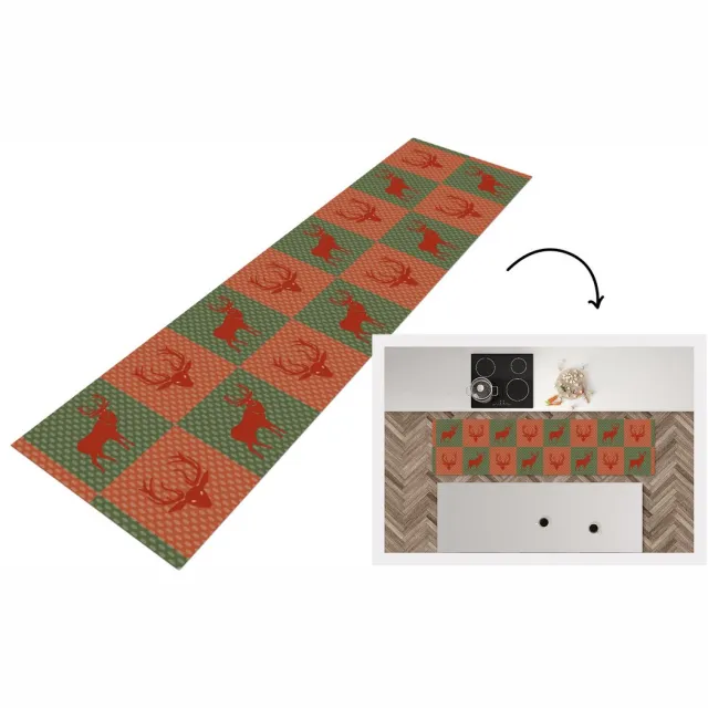 KitchenYeah Keukenloper - Loper keuken - Patroon - Hert - Groen - Rood - Keukenloper vinyl, foto 6