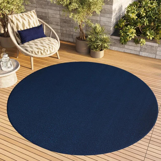 Tapiso Mono Rond Vloerkleed Navy Laagpolig Effen Tapijt