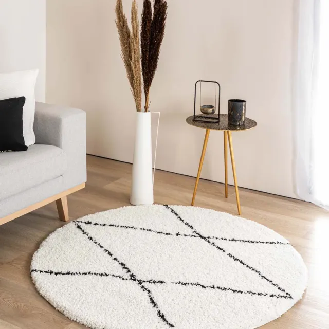 Boho&me Rond berber vloerkleed - Artisan Atla wit/zwart 80