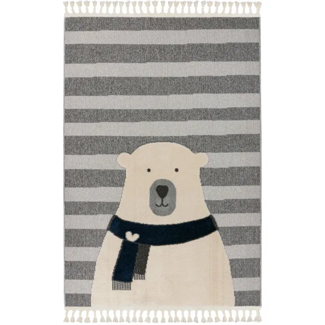 Padiro speels kindervloerkleed - lichtgrijs - speels kindermotief - met ijsberenmotief - van polypropyleen en jute