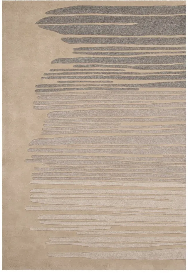 Padiro design laagpolig vloerkleed 120 x 180 cm - donkerbeige - modern abstract ontwerp - voor vloerverwarming - van modacryl, polyester en katoen