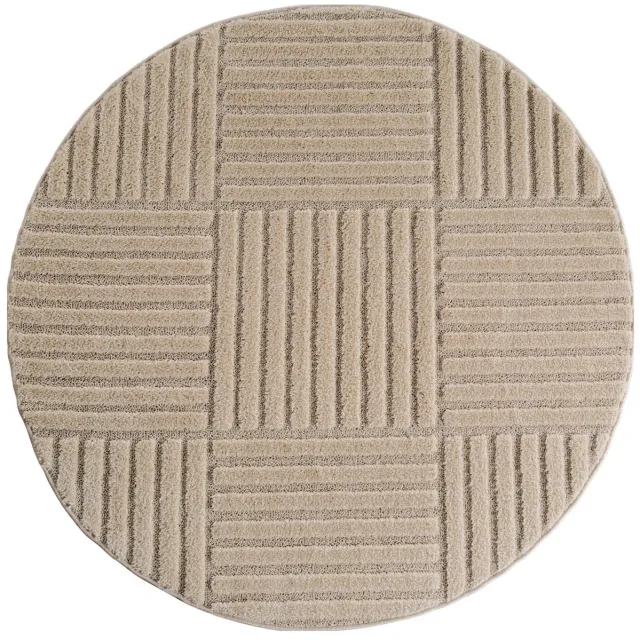 Dutch XXL Rond Japandi Vloerkleed | Tapijt | Art | Blokken | Beige | 200x200 cm