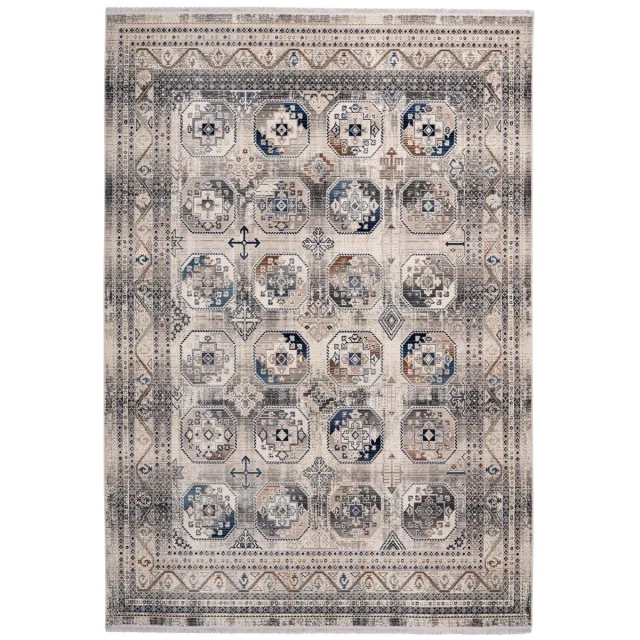 Padiro elegant laagpolig vloerkleed 120 x 170 cm - lichtbeige - vintage patroon - met franjes - voor vloerverwarming - van polypropyleen en katoen