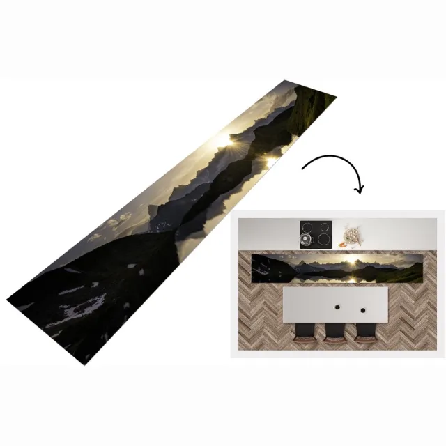 KitchenYeah Keukenloper - Loper keuken - Zwitserland - Alpen - Water - 300x50 cm - Keukenloper vinyl Multicolor