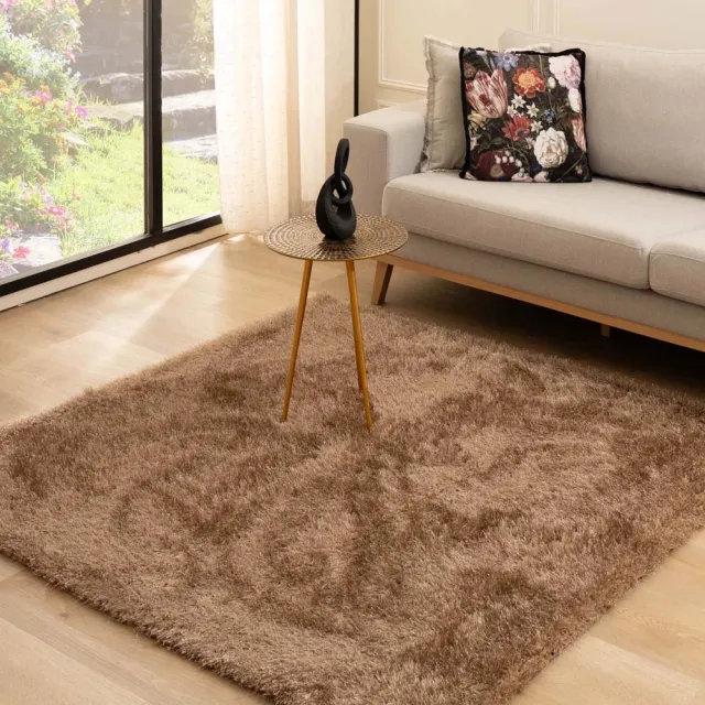 Tapeso Velvet vloerkleed vierkant - Posh bruin 120x120