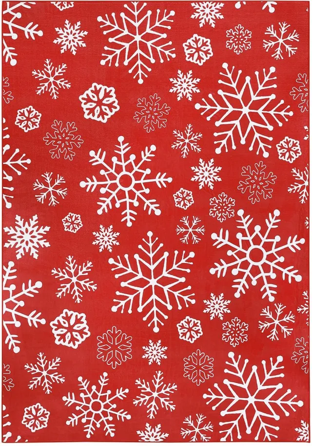 Triumpunpre Wasbaar Kerst Sneeuwvlok Vloerkleed - Antislip Ondergrond Laagpolig Tapijt voor Woonkamer Slaapkamer Kerstdecoratie - Rod - 120x170cm