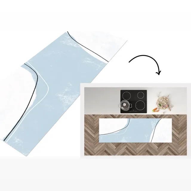 KitchenYeah Keukenloper - Loper keuken - Blauw - Minimalisme - Abstract - 150x50 cm - Keukenloper vinyl Multicolor