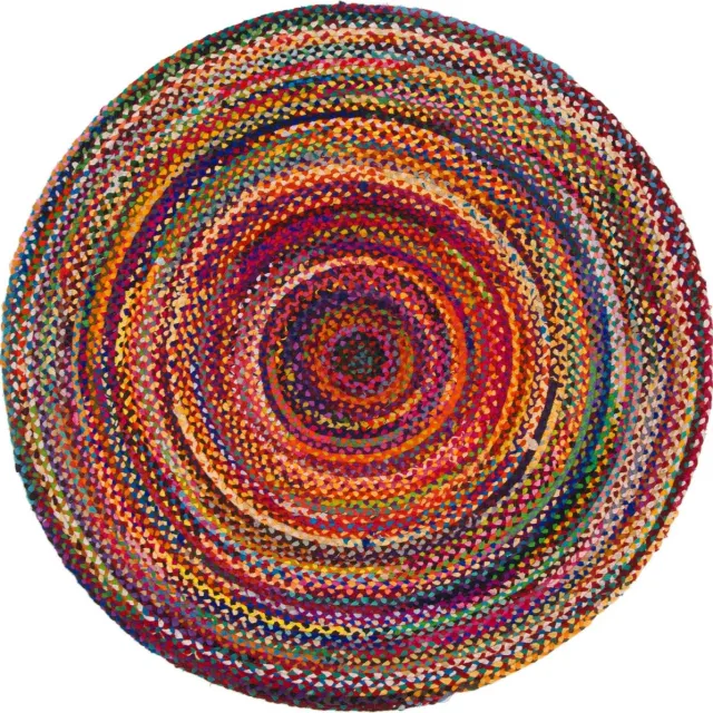 Ancient Wisdom Vloerkleed van Jute en Gerecycled Katoen - Rond - 90 cm multicolor