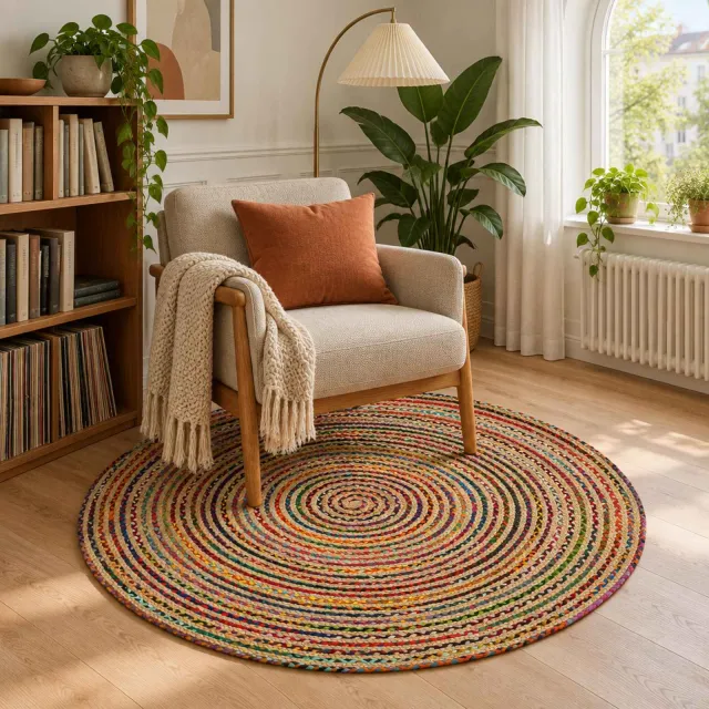 vidaXL Gebied Tapijt Multikleur Ø 120 cm Jute Meerkleurig