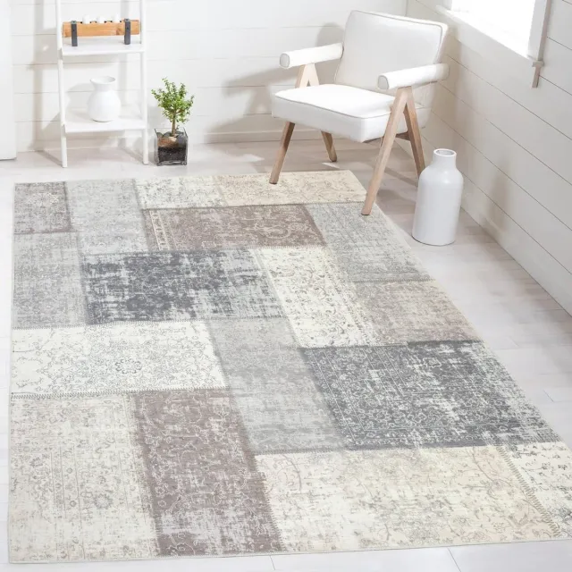 flycarpets Burano Vintage Patchwork Vloerkleed - Taupe - Grijs