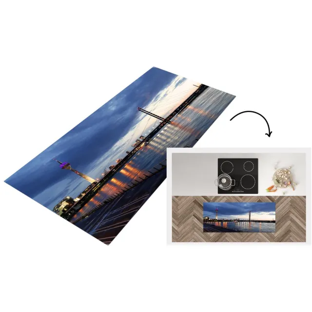 KitchenYeah Keukenloper - Loper keuken - Rijn rivier in Dusseldorf - Keukenloper vinyl Multicolor