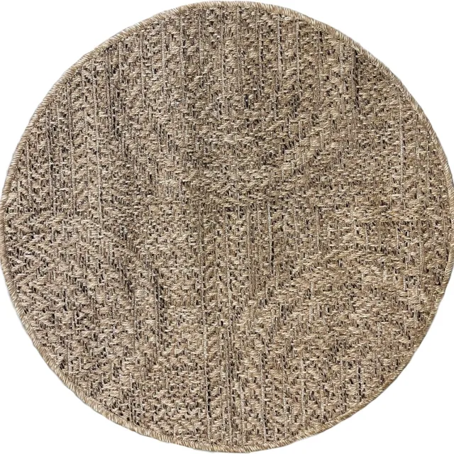 Mia´s Teppiche Mia’s Teppiche Soil - Robuust In- en Outdoor vloerkleed, natuurlijk jute-look met cirkelmotief, weerbestendig, geschikt voor terras en tuin, 80 cm rond naturel met geometrisch visgraatpatroon