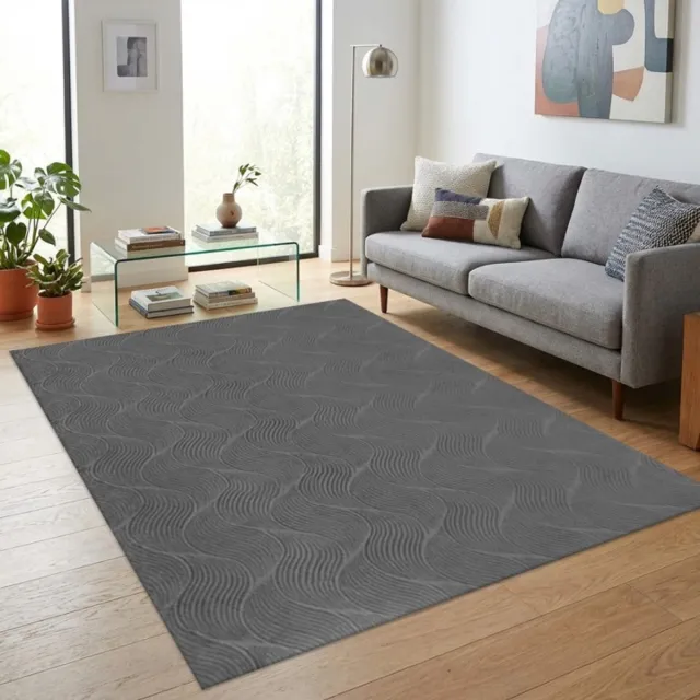 TapisTrend Designer tapijt Antraciet 140x200 cm Modern vloerkleed met fijne golvende lijnen in reliëf voor de woonkamer, slaapkamer en eetkamer
