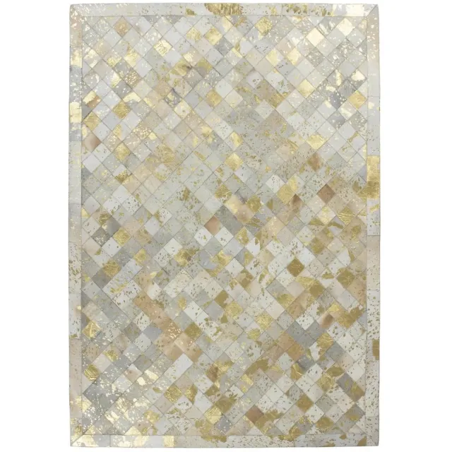 Dutch XXL Leren Vloerkleed | Tapijt | Lavish | Ruiten | Crème/Goud Crème / Goud