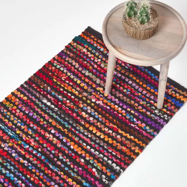 Homescapes Patchwork vloerkleed Folk 66x200 cm – handgeweven loper met kleurrijke strepen Kleurrijk Veelkleurig