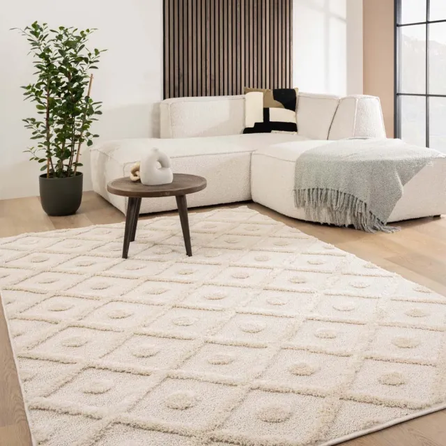 Tapeso Scandinavisch vloerkleed - Arc Diamond crème 100x200