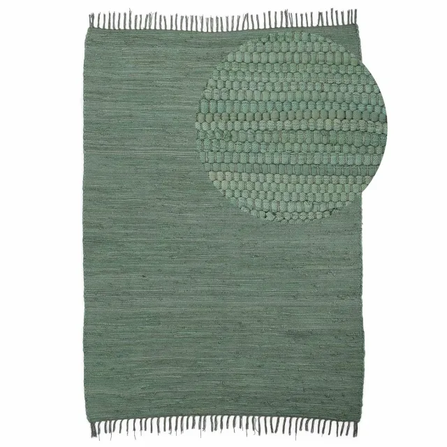 My Ninki ® Handgeweven Groene Katoenen Vloerkleed met Boho-Design en Franjes voor Elke Ruimte