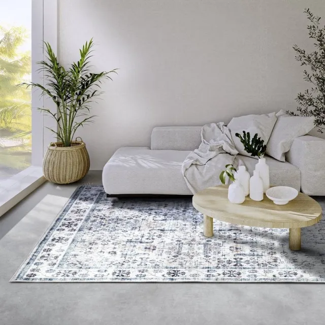 Elle Decoration Flycarpets Elle Decoration - Imagination - Laagpolig Vintage Vloerkleed - Saveh - Creme / Blauw - 200x290 cm Turquoise