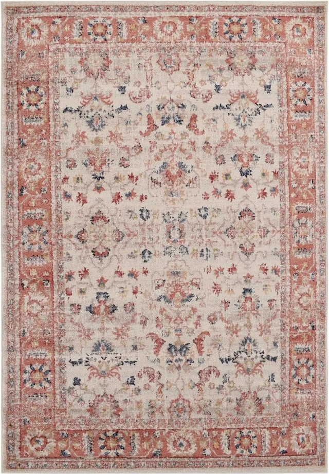 Vercai Rugs Florence Collectie - Laagpolig Vloerkleed - Polypropyleen - Ivoor / Rood