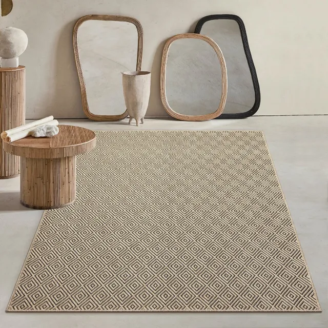 Mia´s Teppiche Mia’s Teppiche Soil – robuust in- & outdoor vloerkleed, weerbestendig & slijtvast, ruitpatroon naturel 120 x 170 cm naturel met geometrisch ruitpatroon