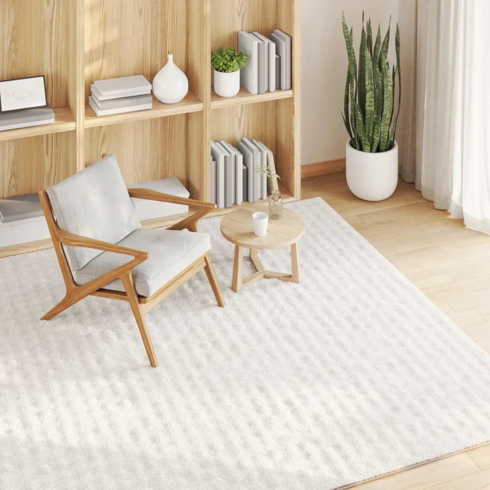 vidaXL Vloerkleden Vierkant SIROLO Crèmekleurig 120 x 120 cm Polyester, foto 3