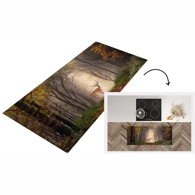 KitchenYeah Keukenloper - Loper keuken - Hert - Boom - Bos - Keukenloper vinyl Multicolor