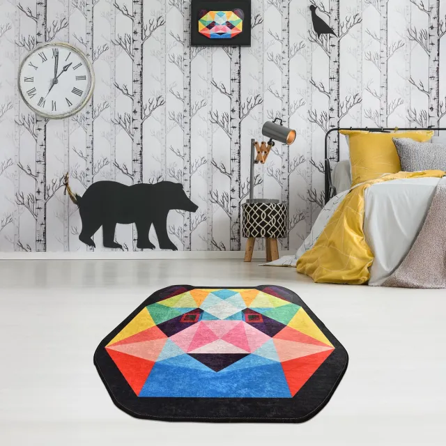 Bosdela Enjoy Wasbaar vloerkleed voor kinder- en babykamers, zacht, met panda-print, ideaal voor speelkamers en verschoonruimtes. Ø 140 cm Rond kleurrijk