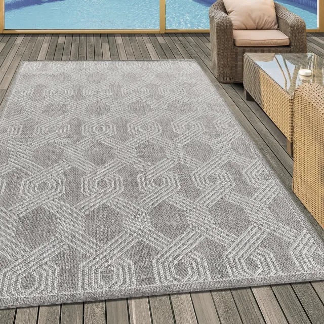 Ayyildiz Buitenkleed met geometrisch patroon, grijs, geschikt voor terras, balkon of keuken, met polypropyleen achterkant, afmeting: 60 x 100 cm