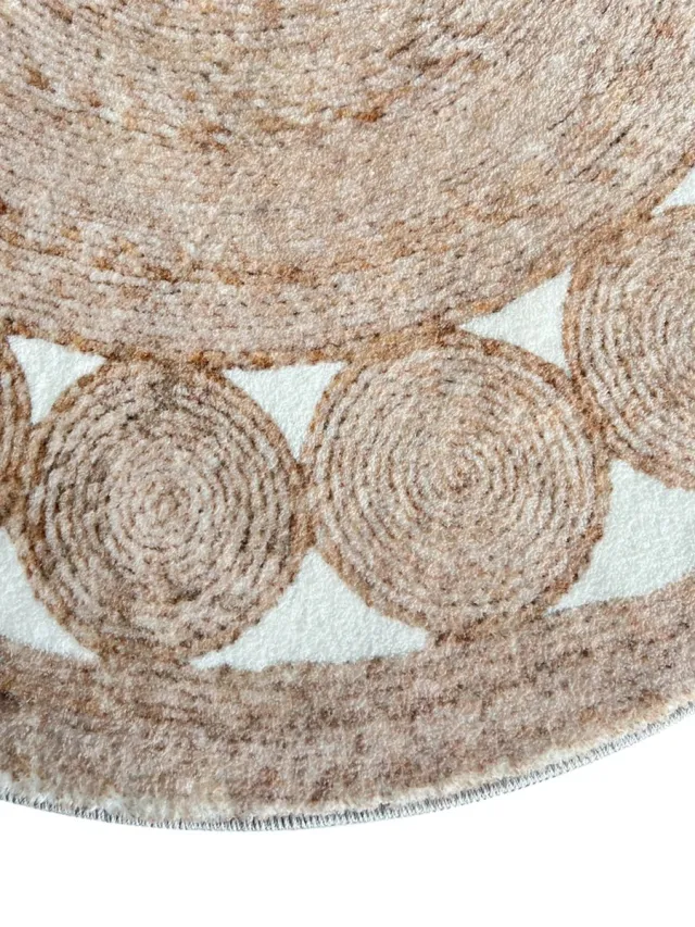 Vercai Rugs Brady Collectie - Hoogpolig Rond Vloerkleed - Zacht Tapijt voor Woonkamer - Polyester - Beige