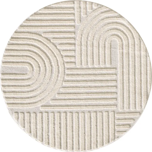 flycarpets Arte Laagpolig Vloerkleed, Japandi Stijl, Kleur Creme , Vloerkleed / Tapijt voor Woonkamer, Jute achterkant 160cm ⌀ rond